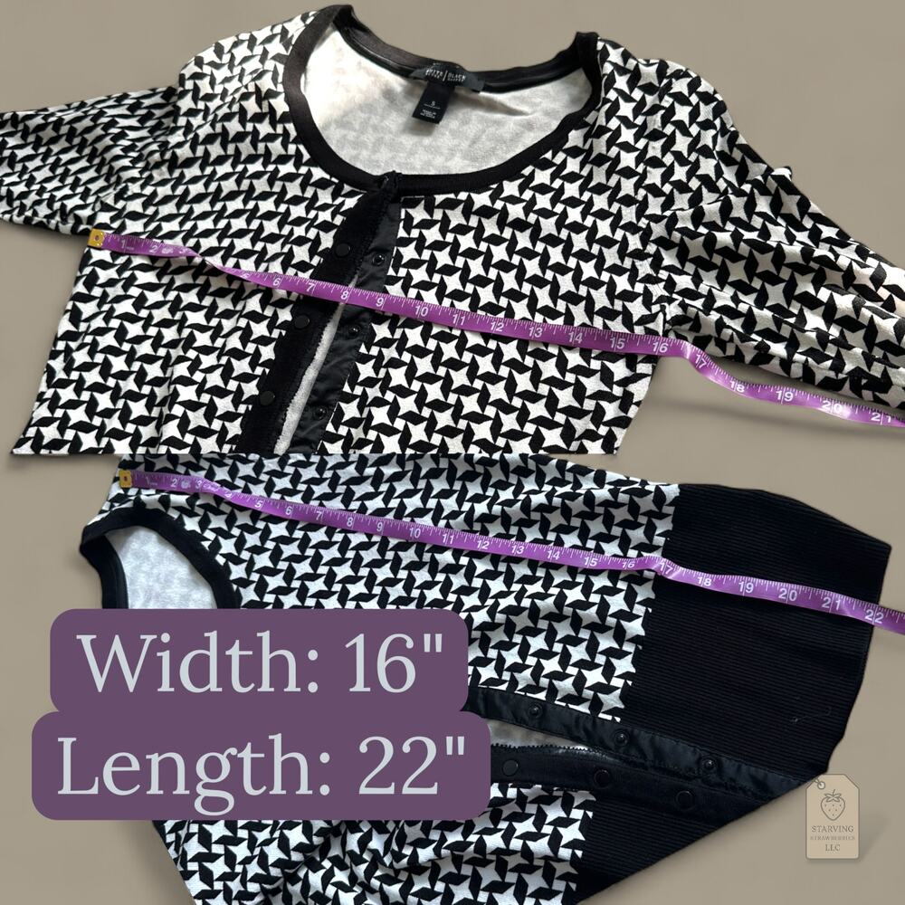 White House Black Market Sweater Small Black White Geometric Button Up - Picture 5 of 6